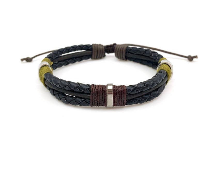 Leather Strands Metal Pull Tie Bracelet